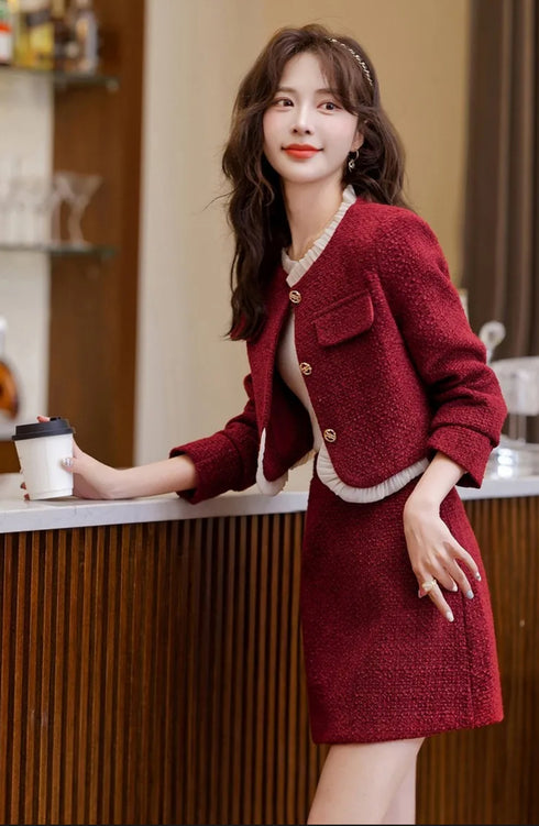 Women Stylish Short Tweed Co-Ord Sets